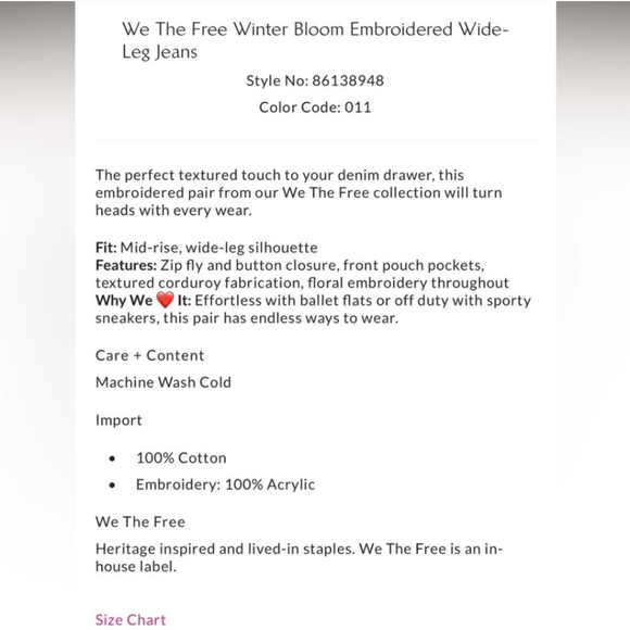 Free People We The Free Winter Bloom Embroidered Wide Leg Jeans Grasshopper 31 - Picture 9 of 9